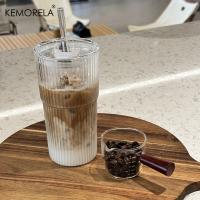 KEMORELA Tazas De Vidrio Ribbed Con Tapa Y Pajita 600ML Gran Capacidad Para Café Americano Frío Y Jugos Cerveza - details 2