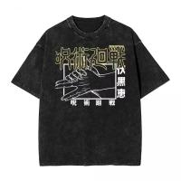 Camiseta Harajuku Japón Anime Streetwear Gráfico Algodón Verano Manga Corta Impresión Jujutsu Kaisen Vintage Lavada Para Hombre - details 11