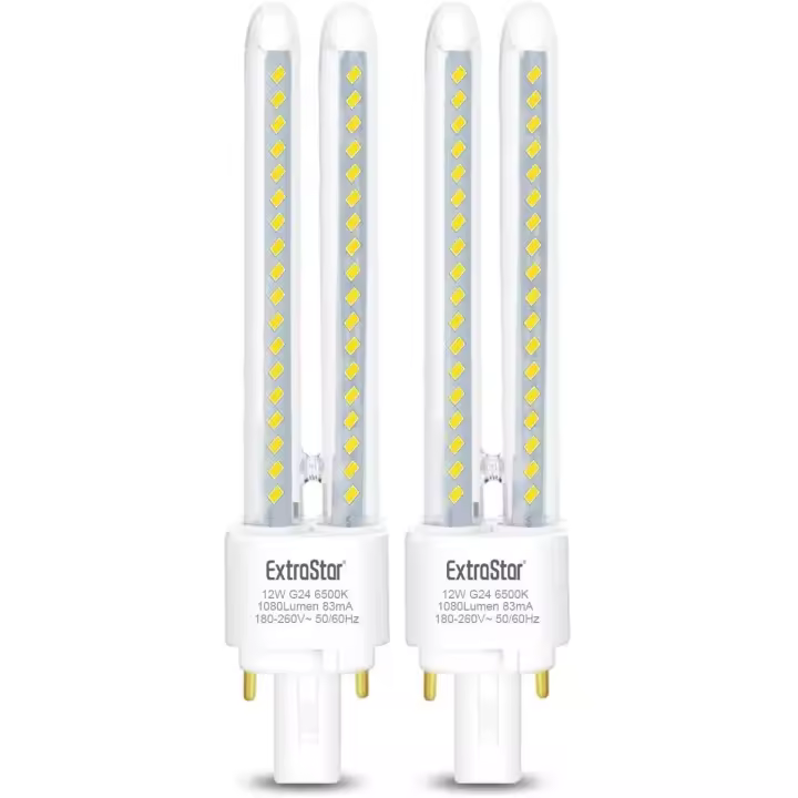 Paquete de 2 Bombillas LED PLC, 2 Pines, Tubo 2U, Maiz G24, Luz Fría Blanca No regulable - 1