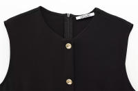 Vestido Largo Negro Para Mujer Estilo Casual Elegante Con Botones Y Manga Corta Para Primavera Verano 2025 Vestidos De Polyester A-Line - details 7