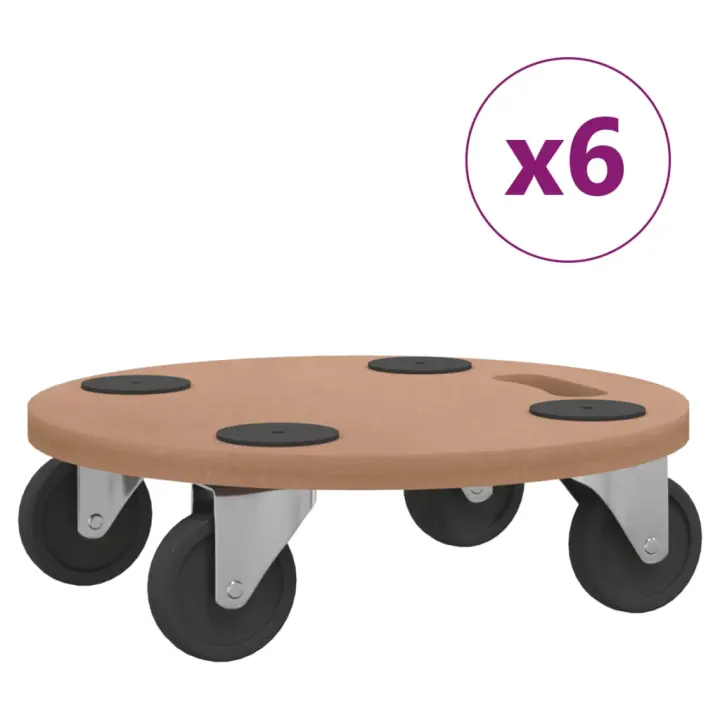 vidaXL Soportes con Ruedas Bases Rodantes (6 unidades)Madera de Ingeniería Rectangular Dimensiones Ø 38 cm (Redondo), 57.5 x 29 cm (Redondo) - 1
