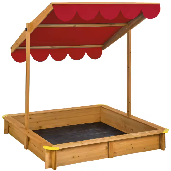 Tectake - Arenero Emilia con cubierta ajustable 120x120x120 cm  Esquinas con protecciones de plástico  Madera maciza barnizada  Bordillo práctico para sentarse - 1