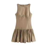 Vestido Mini Con Volantes Y Larguesas TRZA Para Mujer Cuello Redondo Sin Mangas Cierre En La Espalda Estilo Casual Moda Chic - details 4