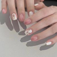 24 PCs Uñas Press on Cortas Francés Con Gradient Y Floral Juego Con Pegamento Gel Y Linterna De Uñas Para Un Look Elegante Y Natural - details 0