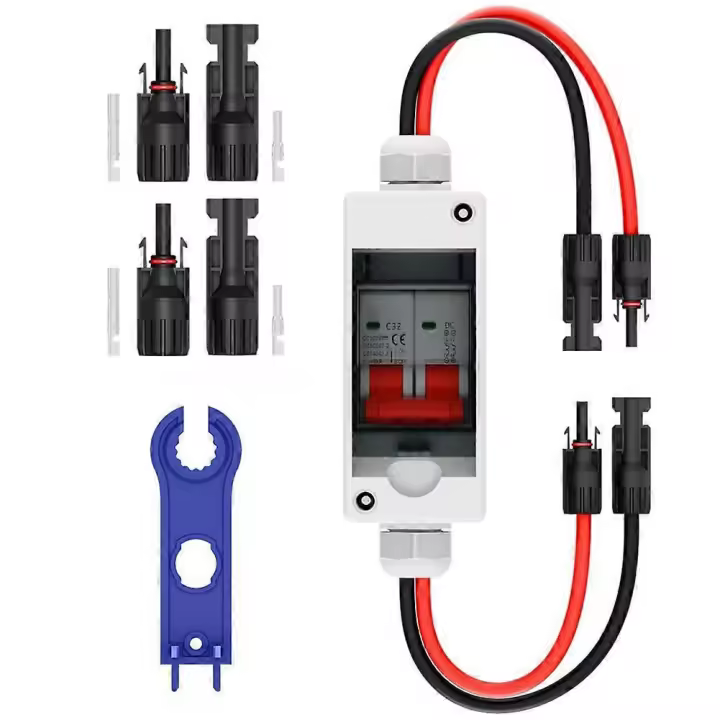 Solar Panel Disconnect Switch, 32A DC 500V Breaker Box PV Disconnect Switch with IP65 Waterproof Bo - 1