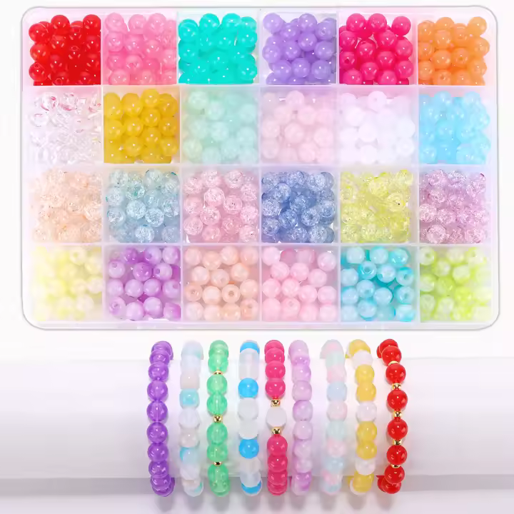 Kit De Hileras De Cuentas De Vidrio Para Joyería 24 Colores 8mm Cuentas Redondas Para Principiantes Para La Creación De Pulseras - 1