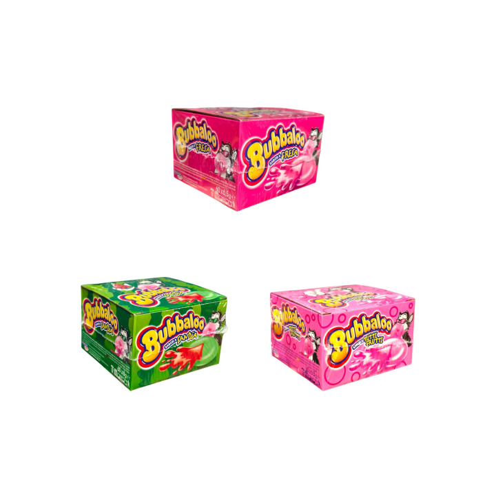 Chicle BUBBALOO -  Sabores de TUTTI-FRUTTI, SANDIA Y FRESA  - Caja de 60 Unidades