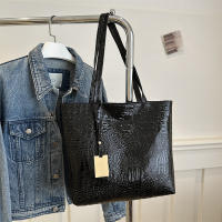 Bolso De Hombro Para Mujer Casual Fashion PU Cuero Negro Plata Oro Estilo Crocodiloid Bolso Grande Capacidad Tote Bag Ladies Hand Bags - details 3