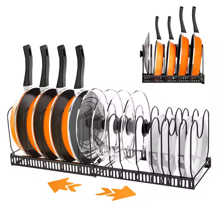 JUPPLIES - Organizador Ajustable para Sartenes de Acero Inoxidable para Almacenamiento en Cocina - Soporte Vertical para Ollas, Cazuelas y Utensilios de Cocina de Gran Capacidad - 1