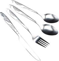 Juego de cubiertos para 4, moderno juego de cubiertos de acero inoxidable pulido espejo que incluye cuchillo para carne, tenedor y cuchara, juego de 4 - details 0