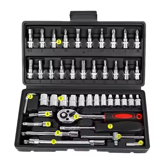 Kit De Herramientas De Reparación De Coche 46 Piezas Juego De Destornilladores De 1/4 Pulgada Llave De Fijación Torque Wrench Conjunto De Reparación Automotriz Herramienta Mecánica - 1