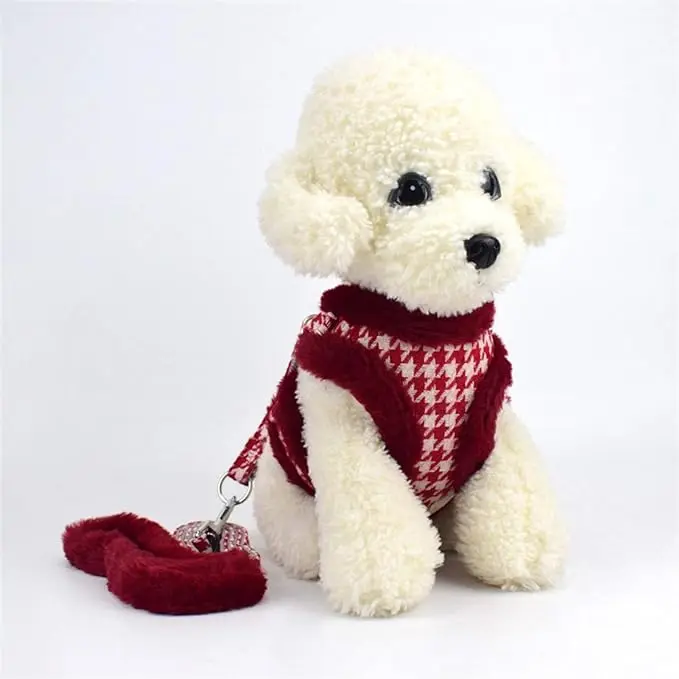 Correa de Perro Invierno Cálido Verde Con Arnés de Pecho de Algodón Fleece Ajustable para Mascotas - Tamaño M - 1