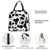 Bolsa De Almuerzo a Prueba De Calor Con Estampado De Vaca Reutilizable Para Camping Picnics Y Salidas a La Playa Diseño Negro Y Blanco Oxford Resistente - details 6