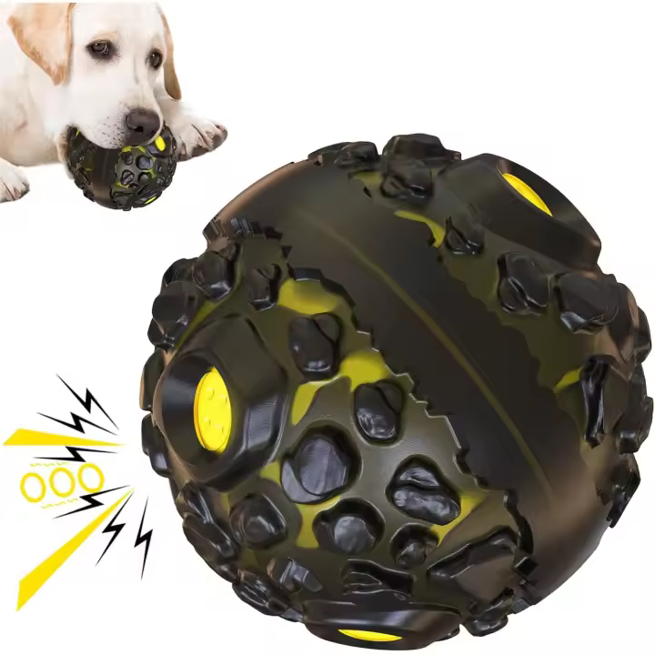 Juguete para perros para masticadores agresivos, dientes limpios y aburridos, de goma y ABS, de doble capa, resistente y chirriante, pelota interactiva para perros medianos y grandes - 1