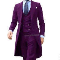 Traje Elegante Para Hombre 3 Piezas Moda Chaqueta Con Pico Solapa Sola Cierre Formales Para Boda Fiesta De Promoción (Blazer+Chaleco+Pantalones) - details 1