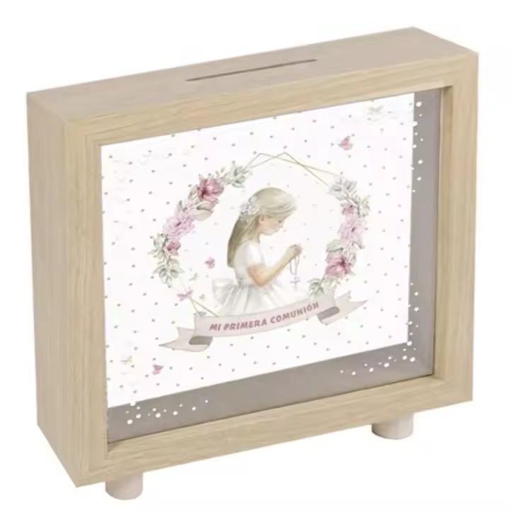 Hucha personalizada de madera para Primera Comunión  Recuerdo único y especial" dos modelos niño y niña  a elegir - 1