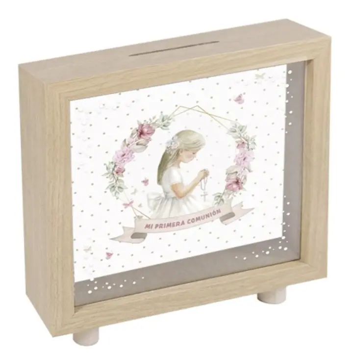 Hucha personalizada de madera para Primera Comunión  Recuerdo único y especial" dos modelos niño y niña  a elegir - 1
