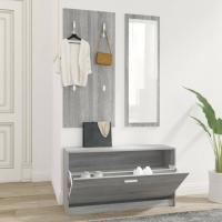 vidaXL Muebles Entradita Zapatero Espejo Perchero Madera Roble Color Blanco,  Gris sonoma,  Marrón roble - details 2