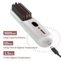 Cepillo de alisador de pelo sin cuerda, mini alisador de pelo de 20 millones de iones negativos, alisador de pelo portátil, con batería recargable de 9600mah, 360 ° antipander, configuración de temperatura de 11 marchas, adecuado para viajes femeninos - details 0