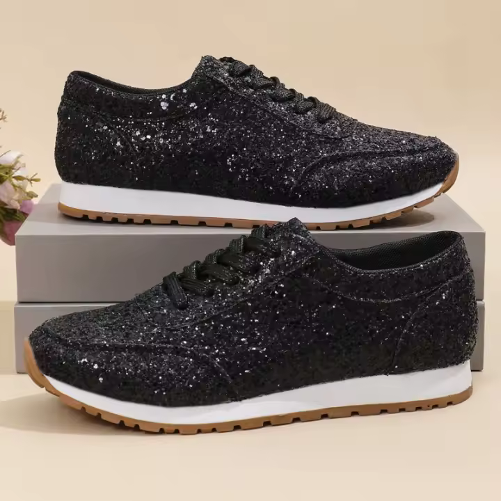 Zapatos De Mujer De Primavera Con Lentejuelas Bling Y Diseño Fashion Punta Redonda Antideslizantes Confortables Para Exterior Suela Gruesa - 1