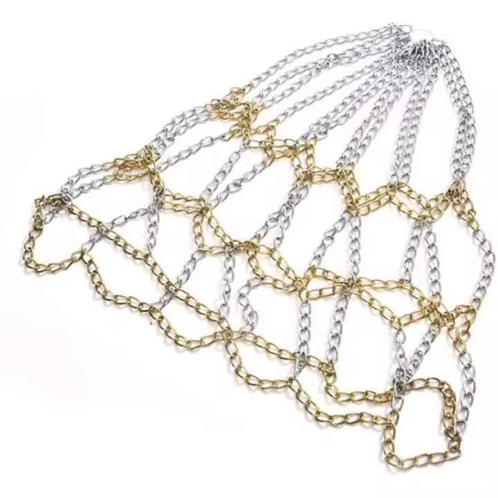 Red de baloncesto con cadena de acero galvanizado, reemplazo de cadena resistente, artículos deportivos de entrenamiento estándar, aro - 1