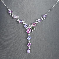Collar De Plata Esterlina 925 Con Zirconia Cubica Colorida Para Mujer Joyería De Moda Geométrica Brillante Para Noche Y Fiesta - details 5