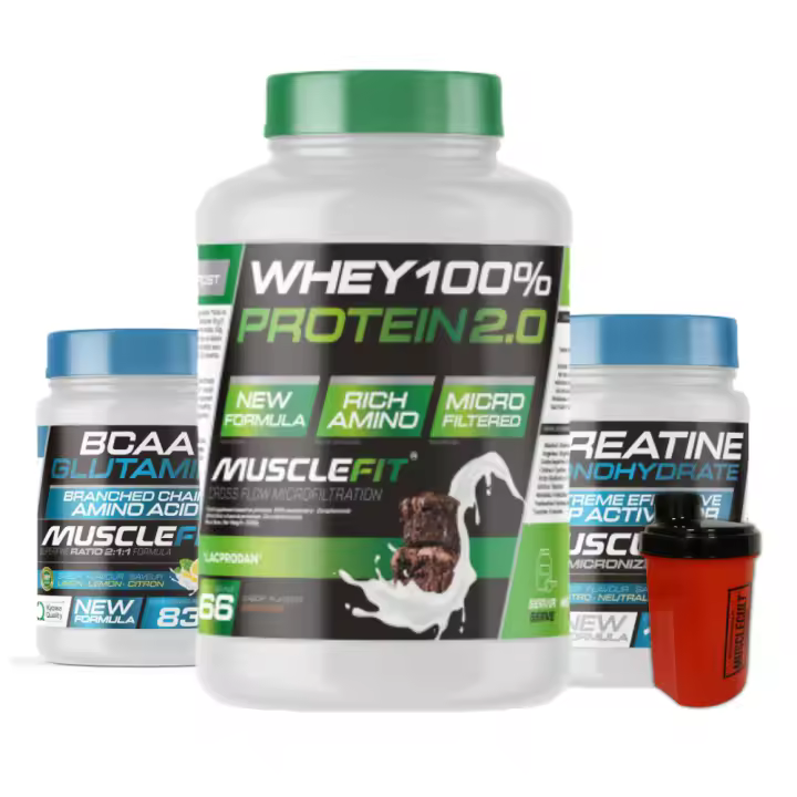 Musclefit PACK Súper Ahorro Proteína Whey 2kg + Creatina Monohidrato 300g + Glutamina + BCAA 500g + Shaker (regalo) - 1