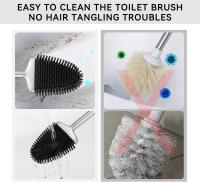 Escobillas de Baño, Escobilla WC Silicona, Cepillo Toilet Plana de Mango Largo, Cepillo de Limpieza WC Curvo de Pie/Montado en la Pared, Escobilla Suave para Baño, WC e Inodoro - Plata Mate - details 2
