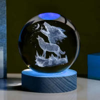 Bola De Cristal Con Patrón De Lobo Silbido 3D Grabado Por Láser Para Decoración De Habitación Y Sala De Estar Luz Nocturna - details 0