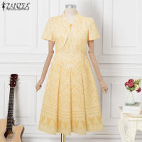 ZANZEA Vestido Elegante Para Mujer Con Estampado Bohemio De Verano A-Line Corto Manga Regular Vestidos Casual Suéter Oficina Sundress Mid-Calf - details 8