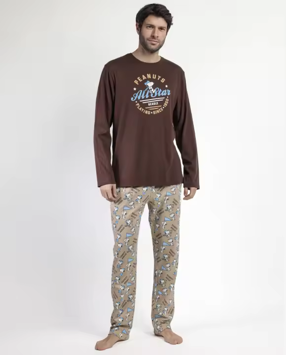 PEANUTS Pijama Manga Larga Varsity Squad para Hombre - 1