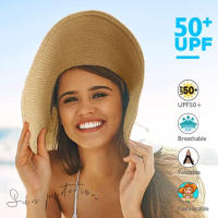 Sombrero De Sol Para Mujer Y Hombre Color Sólido De Moda Con Rhinestone 14cm Grande Paja Resistente Al Sol Plegable Para Playa Y Viajes - details 2