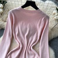 Vestido Rosa Francés De Estilo Simple Para Damas Con Cuello En V Manga Larga Sólido Suave Ajustado Casual De Otoño Vestido Largo De Hogar - details 7