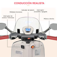 HOMCOM Moto Eléctrica Vespa Faros Música 2 Ruedas Auxiliares para Niños Mayores de 3 Años Motocicleta Infantil Autorizada 108x49x75 cm - details 4