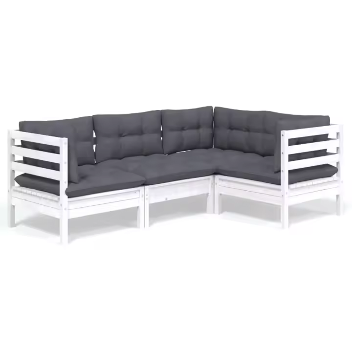 vidaXL Muebles de jardín 4 pzas con cojines blanco madera de pino - 1
