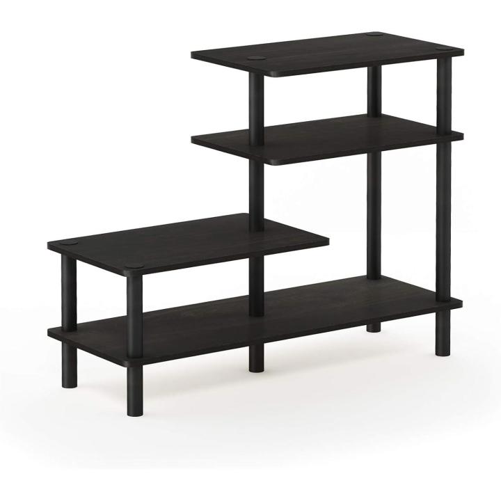 Estante de exhibición lateral de 3 niveles espresso/negro, de madera y PVC, resistente hasta 30 kg, ideal para baño, oficina en casa, sala de estar o cocina, montaje sencillo, diseño moderno y compacto