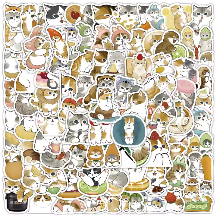 100PCS Pegatinas De Vida De Gato Para Invierno Decoración Japonesa Aesthetic PVC Para Niños Suministros Escolares Y Scrapbooking - 1