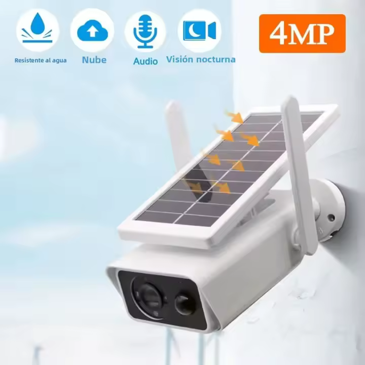 Cámara Solar Wifi Exterior 4MP Con Visión Nocturna En Color Protección De Seguridad CCTV IP PIR Visión Infrarroja 160° Para IOS Y Android - 1