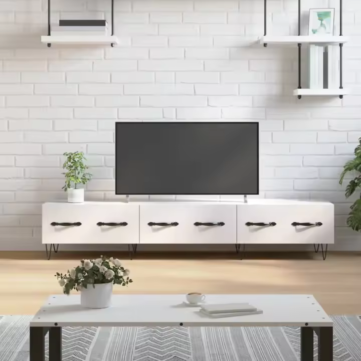 vidaXL Mueble de TV madera de ingeniería blanco brillo 150x36x30 cm - 1