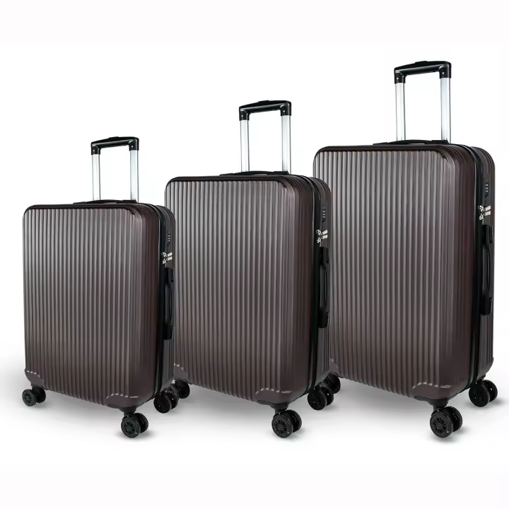 DreamTravel Juego de 3 Maletas con Diseño a Rayas Modernas (20"+24"+28") - Equipaje Rígido Antiarañazos, 7 Colores Vivos (Negro/Rojo/Azul/Azul Militar/Rosa/Gris/Cafe) | 360° Ruedas Silenciosas + Cerradura TSA  - Ideal para viajes Familiares - 1
