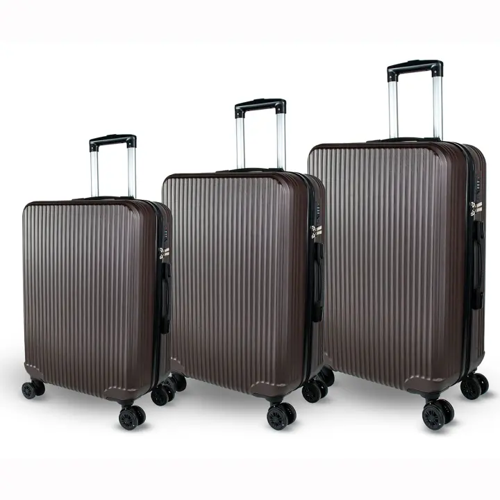 DreamTravel Juego de 3 Maletas con Diseño a Rayas Modernas (20"+24"+28") - Equipaje Rígido Antiarañazos, 7 Colores Vivos (Negro/Rojo/Azul/Azul Militar/Rosa/Gris/Cafe) | 360° Ruedas Silenciosas + Cerradura TSA  - Ideal para viajes Familiares - 1