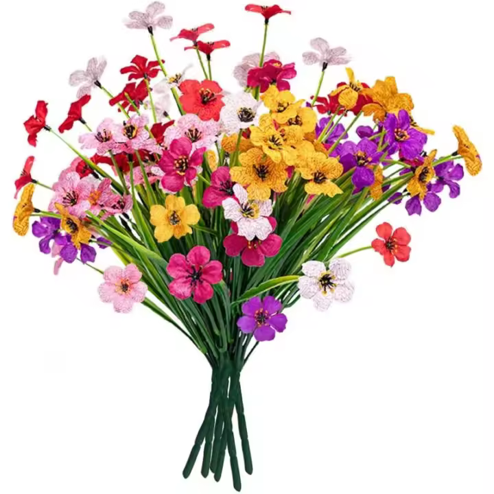 Fleurs artificielles en plein air, 6 paquets de fausses fleurs sans décoloration des plantes en plastique pour la décoration de - 1