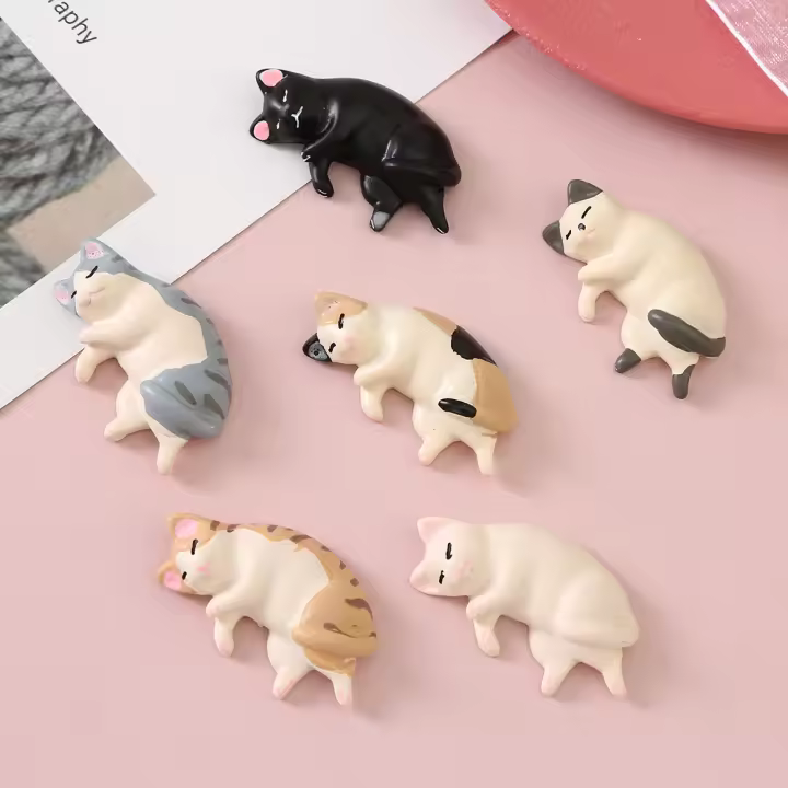 6pcs Figuras De Gato Dormido Kawaii En Resina Miniatura Decoración Para Hogar Y Estudio Mini Figuras De Arte Para El Hogar - 1
