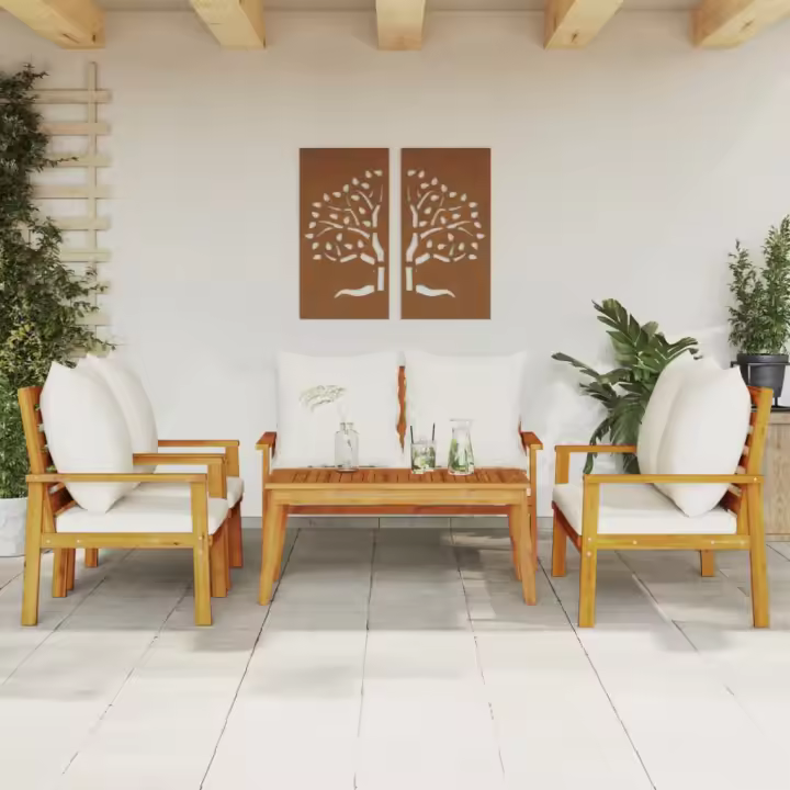 vidaXL Juego de muebles jardín 5 pzas con cojines madera maciza acacia - 1
