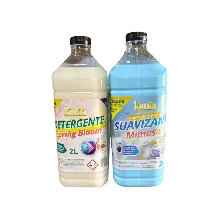 KIMIA - Pack Detergente Concentrado Spring Bloom 2 L + Suavizante Concentrado Mimoso 2 L - Protege tu ropa - Fragancia Concentrada y Duradera - Suavidad y Frescor Duraderos - Formato Profesional - 1