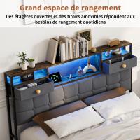 Cama de matrimonio 160x200 cm gris con almacenaje hidráulico, cabecero con cajones, luces LED RGB y carga USB-C - details 1