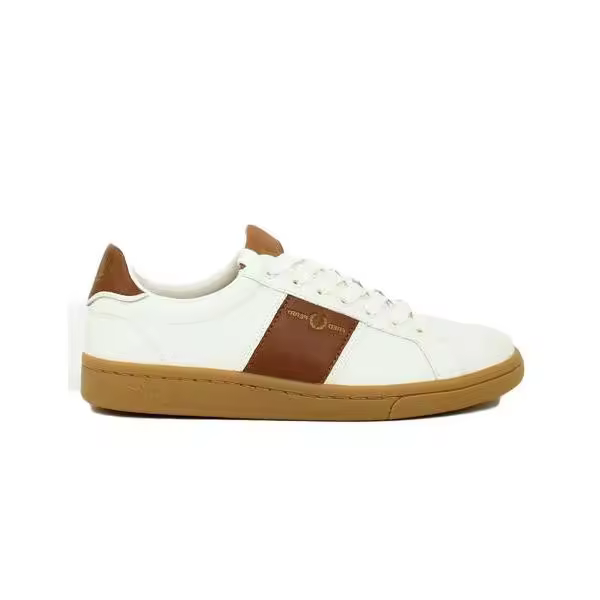 Fred Perry B721 Leather Debossed Branding Light Ecru - 1