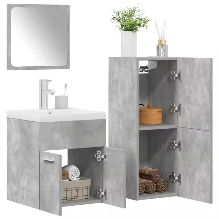 vidaXL Juego muebles de baño 4 pzas madera contrachapada gris hormigón 41 x 38.5 x 46 cm - 1