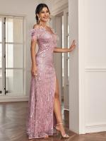 Vestido De Noche Elegante Unithorse Con Hombros Fríos Y Rotura En La Pierna Decorado Con Lentejuelas Para Mujer - details 3