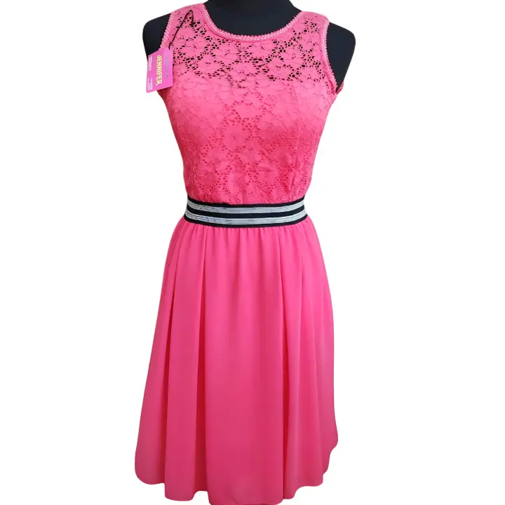 VESTIDO ROSA FUSIA CON ENCAJE   ROPA MUJER MARCA GENERICA - 1